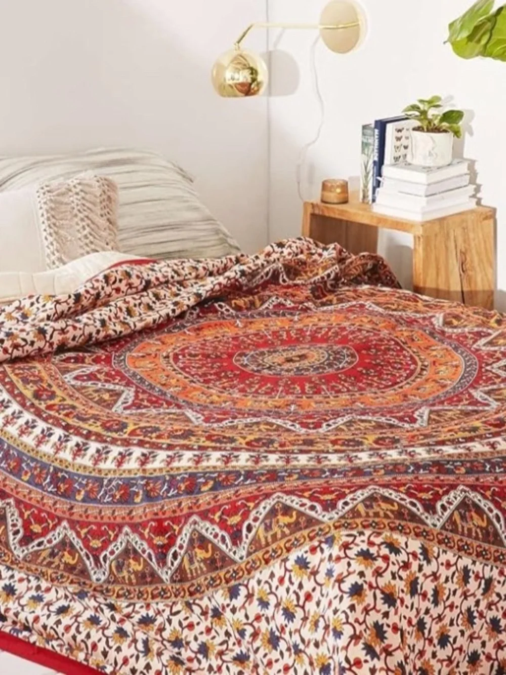 MT Red and Orange Mandala Bedspread Wall Hanging for Bedroom 54x84